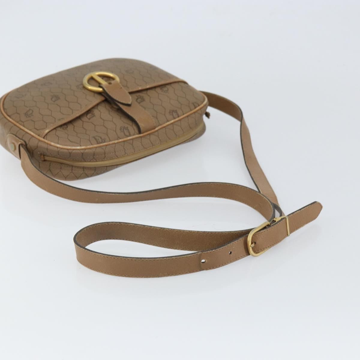 Christian Dior Vintage Honeycomb Shoulder Bag Canvas and Leather, BEIGE, CANVAS, Shoulder bag