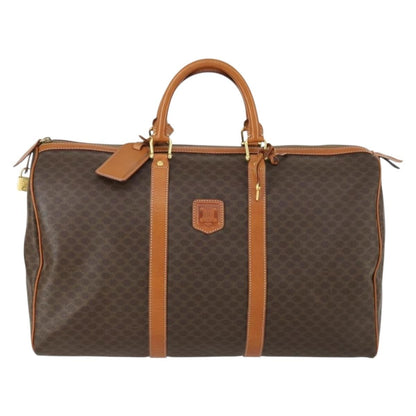 Celine Vintage Duffle Bag Macadam Coated Canvas, BROWN, PVC, Travel bag