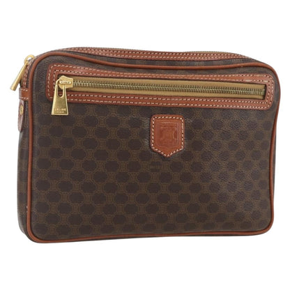 Celine Macadam Pochette Canvas and Leather, BROWN, PVC, Clutche & pouche