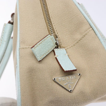 Prada Bauletto Bag Canvas with Leather, BEIGE, CANVAS, Handbag