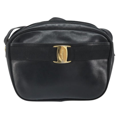 Salvatore Ferragamo Vara Bow camera Shoulder Bag Leather, BLACK, LEATHER, Shoulder bag