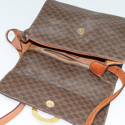 Celine Vintage Macadam Circle Logo Shoulder Bag Canvas and Leather, Brown, Canvas, Shoulder Bag