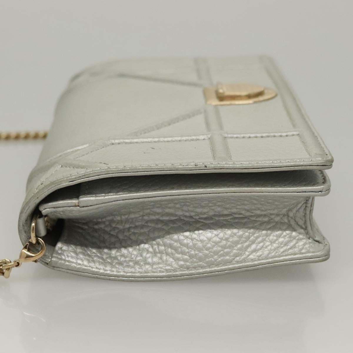 Christian Dior Diorama Wallet on Chain Leather, SILVER, LEATHER, Wallets
