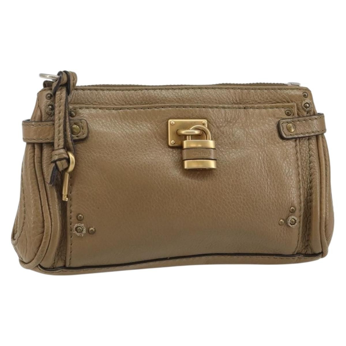 Chloe Paddington Pouch Leather, BEIGE, LEATHER, Clutche & pouche