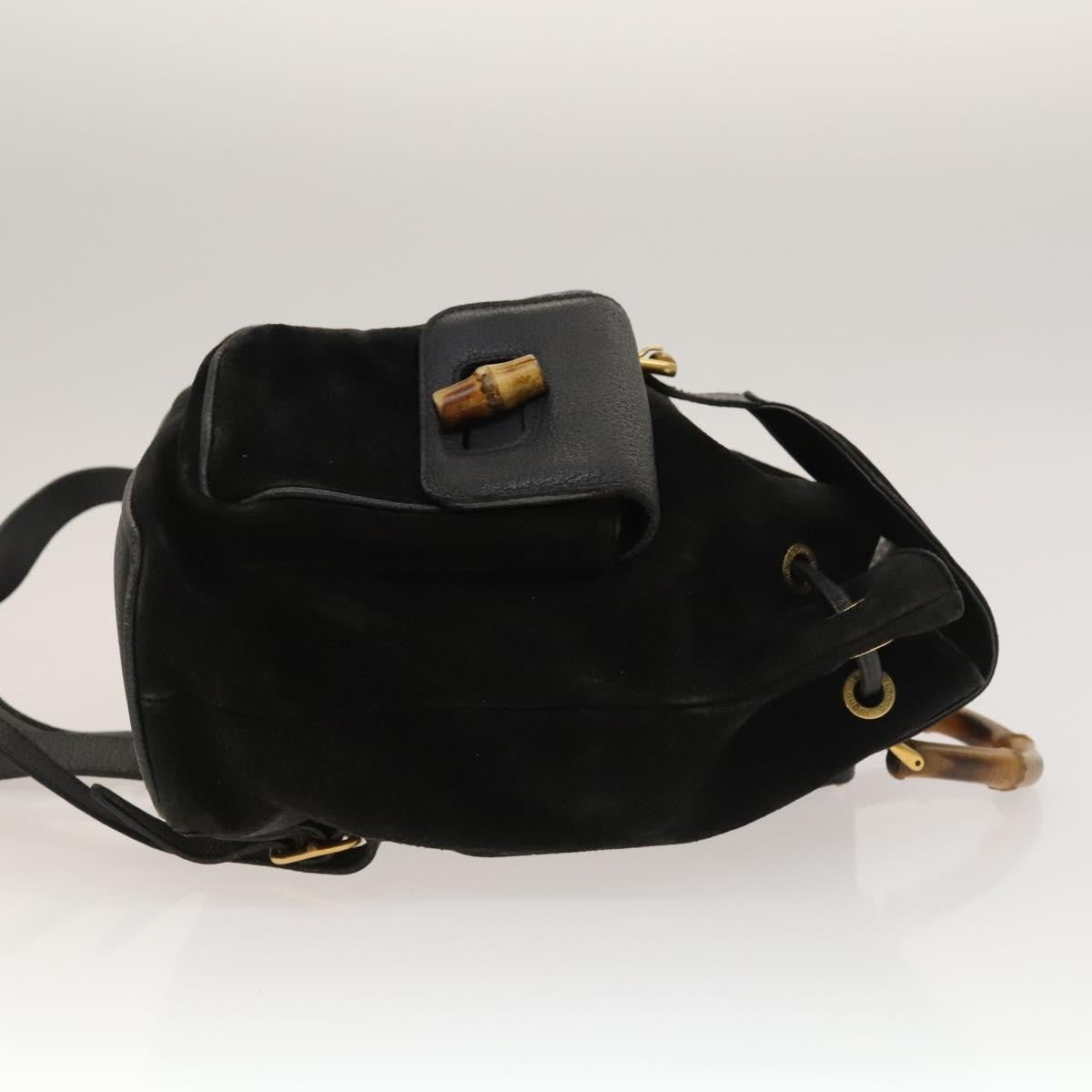 Gucci Vintage Bamboo Backpack Suede and Leather, Black, Suede, Backpack