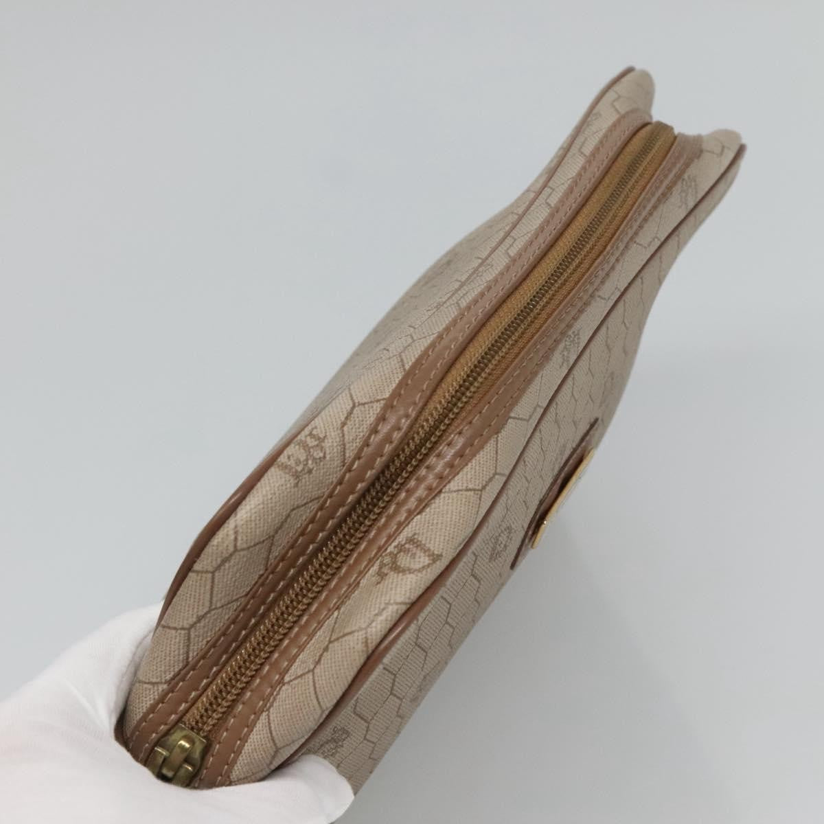 Christian Dior Vintage Honeycomb Zip Pouch Coated Canvas, BEIGE, CANVAS, Clutche & pouche