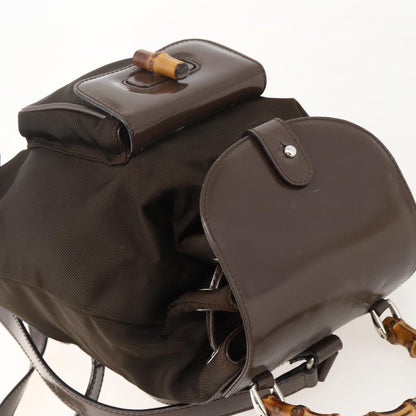 Gucci Vintage Bamboo Backpack Nylon and Patent Leather, Brown, Nylon, Backpack