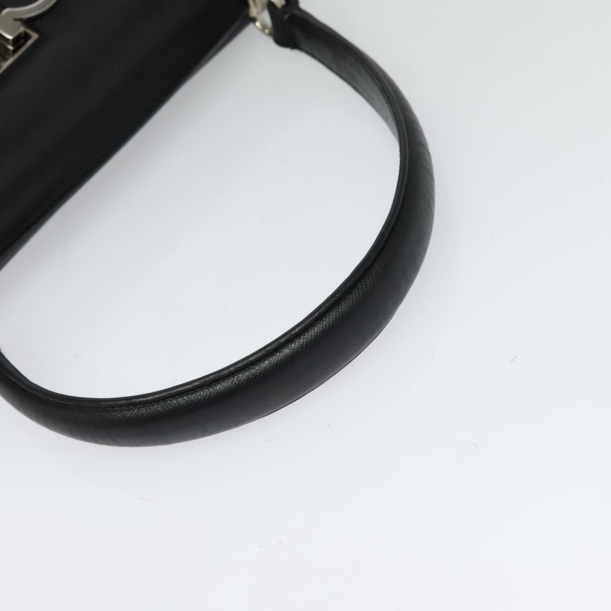 Salvatore Ferragamo Double Gancini Top Handle Bag Saffiano Leather, BLACK, LEATHER, Handbag
