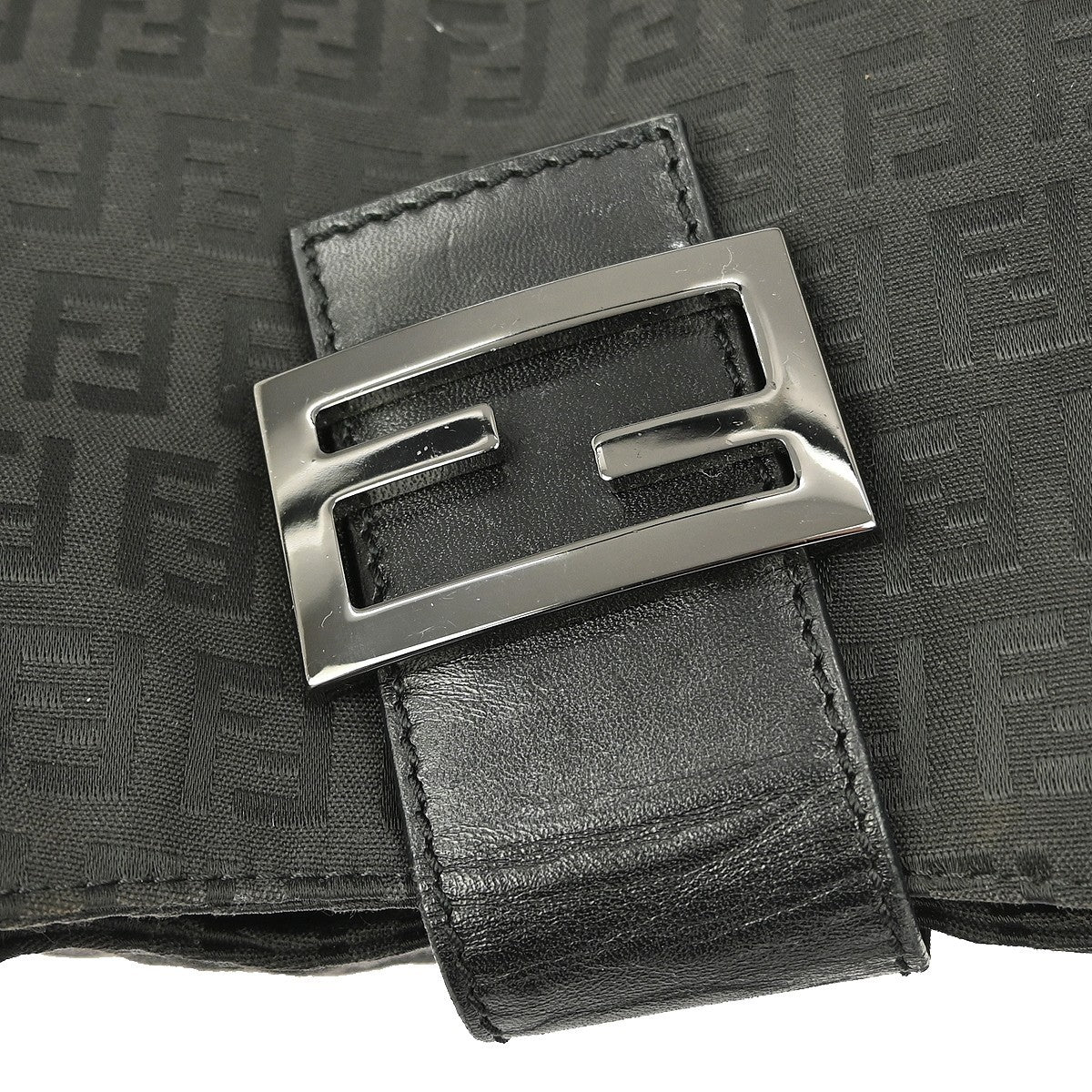 Fendi Belted Shoulder Bag Zucchino Canvas, BLACK, CANVAS, Handbag