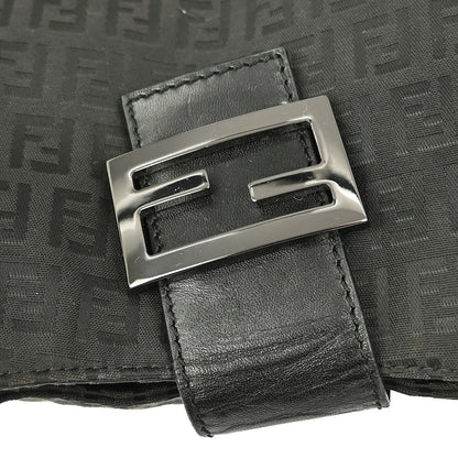 Fendi Belted Shoulder Bag Zucchino Canvas, BLACK, CANVAS, Handbag