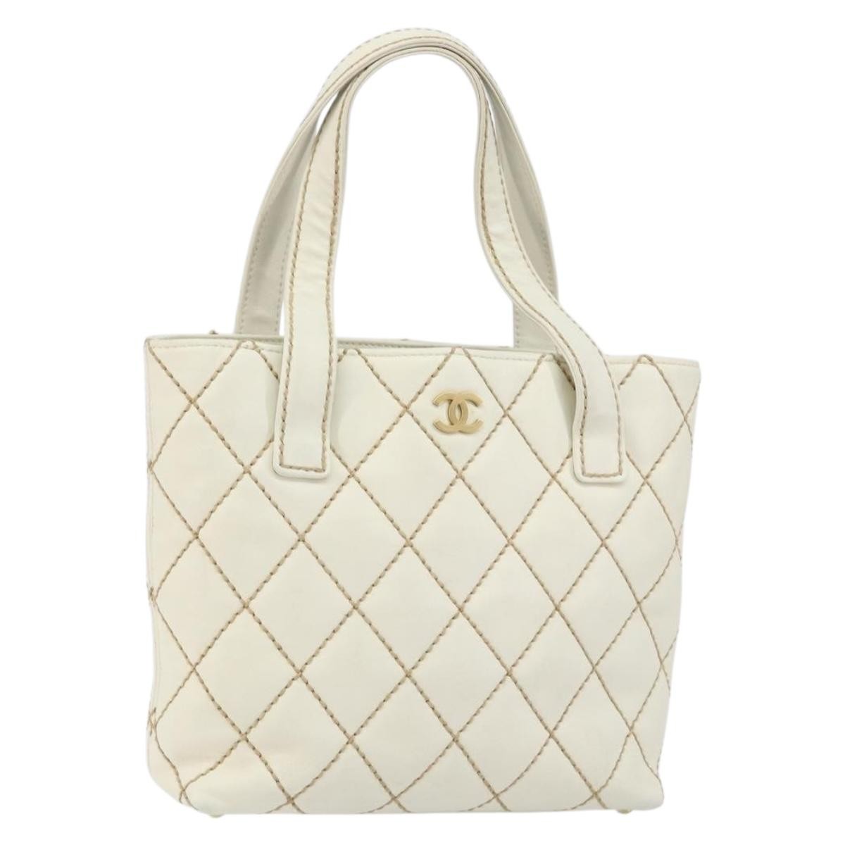 Chanel Surpique Tote Quilted Leather, WHITE, LEATHER, Tote bag