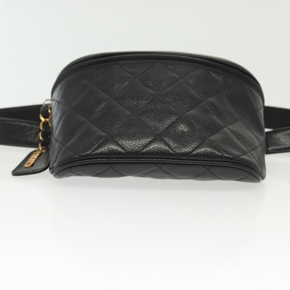 Chanel Vintage Zip Belt Bag Quilted Caviar, BLACK, LEATHER, Clutche & pouche