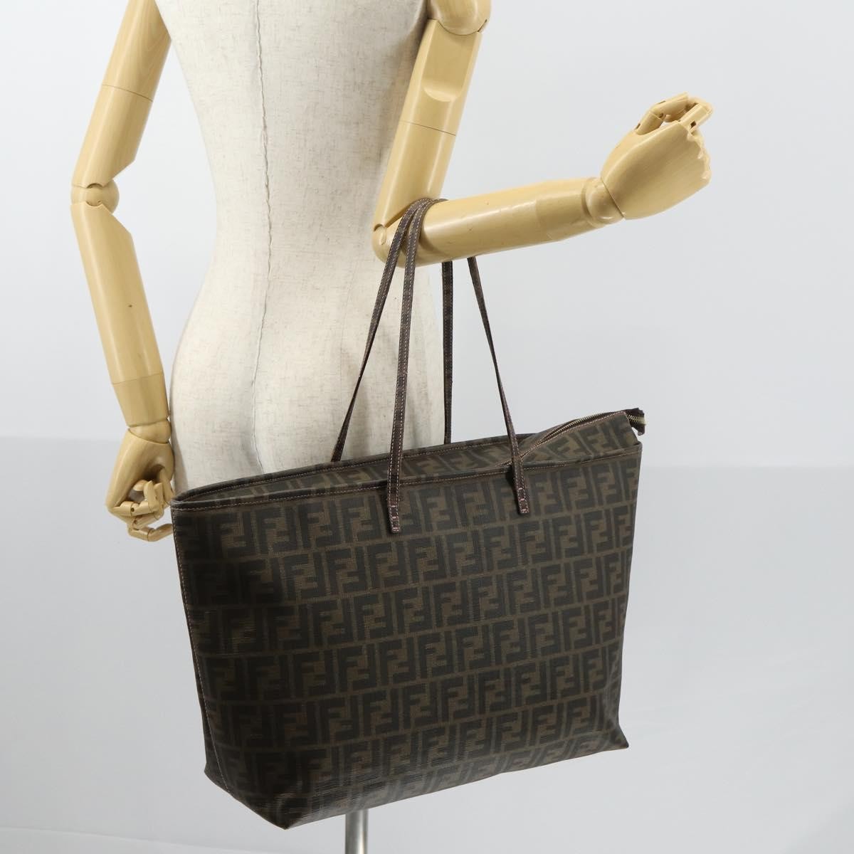 Fendi Roll Tote Zucca Canvas, BLACK, CANVAS, Tote bag