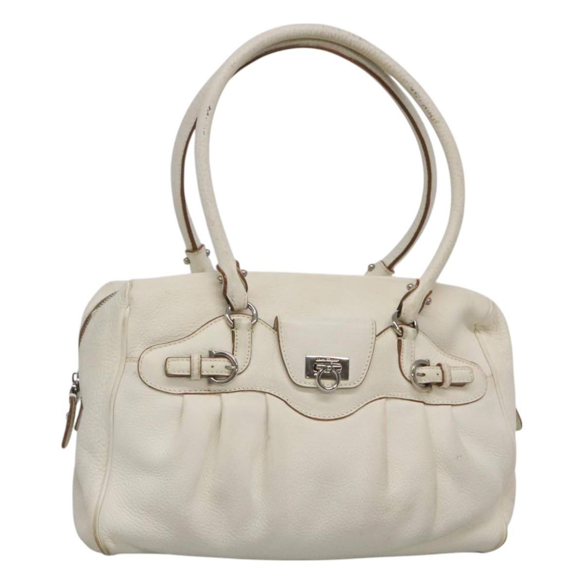 Salvatore Ferragamo Gancini Buckle Shoulder Bag Leather, WHITE, LEATHER, Shoulder bag
