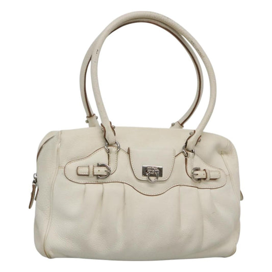 Salvatore Ferragamo Gancini Buckle Shoulder Bag Leather, WHITE, LEATHER, Shoulder bag