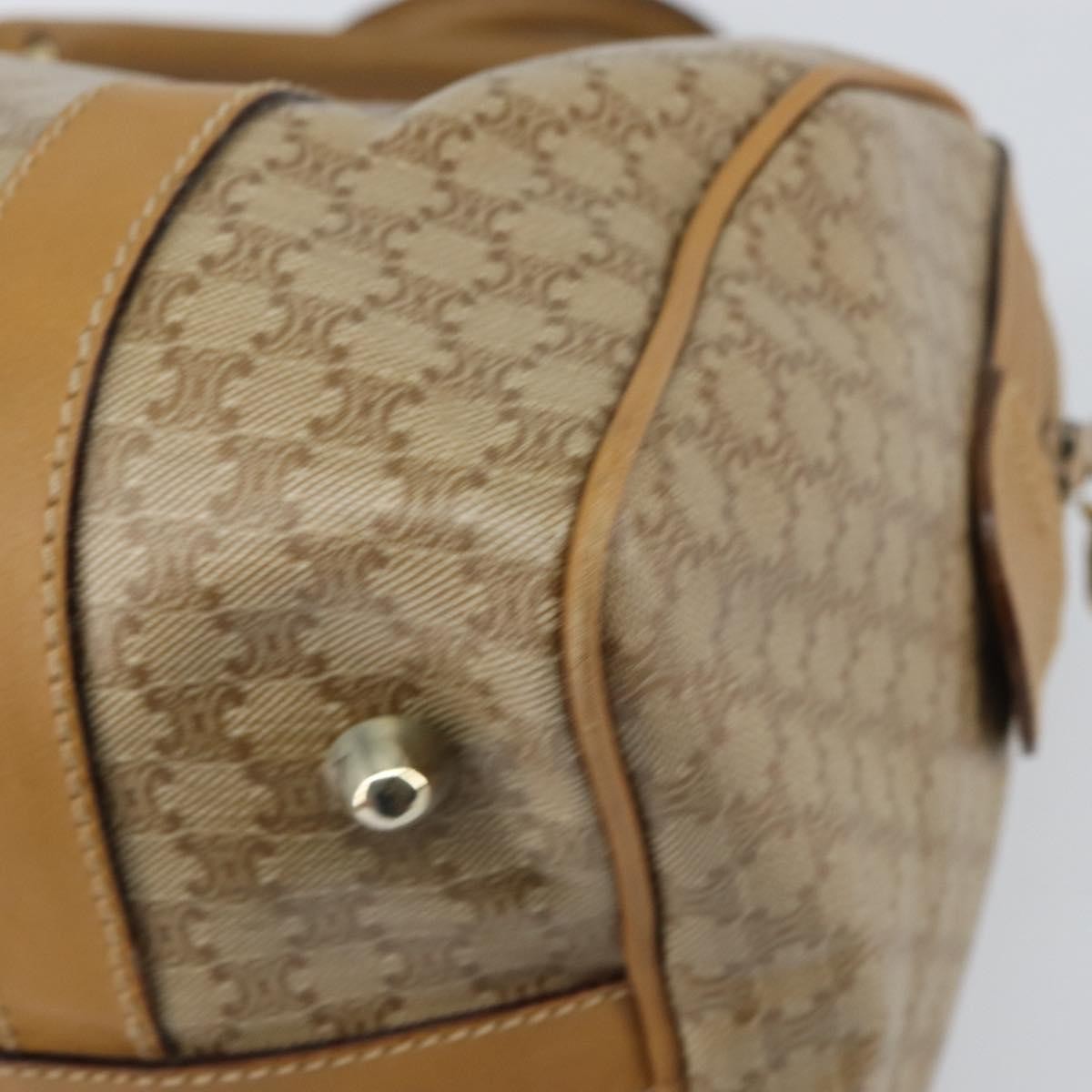 Celine Vintage Macadam Handbag Canvas and Leather, BEIGE, CANVAS, Handbag