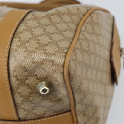 Celine Vintage Macadam Handbag Canvas and Leather, BEIGE, CANVAS, Handbag
