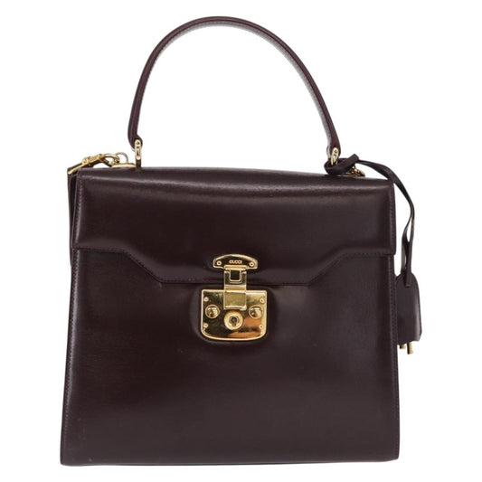 Gucci Vintage Lady Lock Top Handle Bag Leather, BURGUNDY, LEATHER, Handbag