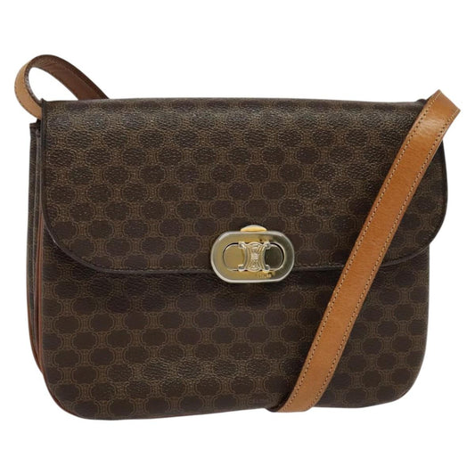 Celine Vintage Macadam Shoulder Bag Canvas and Leather, BROWN, CANVAS, Shoulder bag