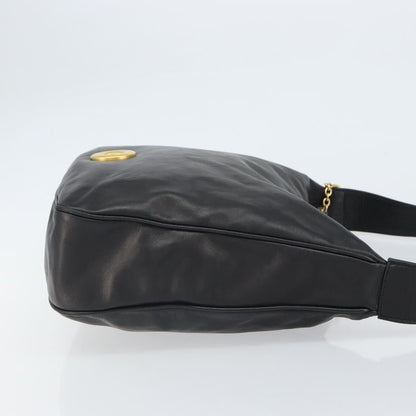 Celine Circle Logo Shoulder Bag Leather, BLACK, LEATHER, Shoulder bag