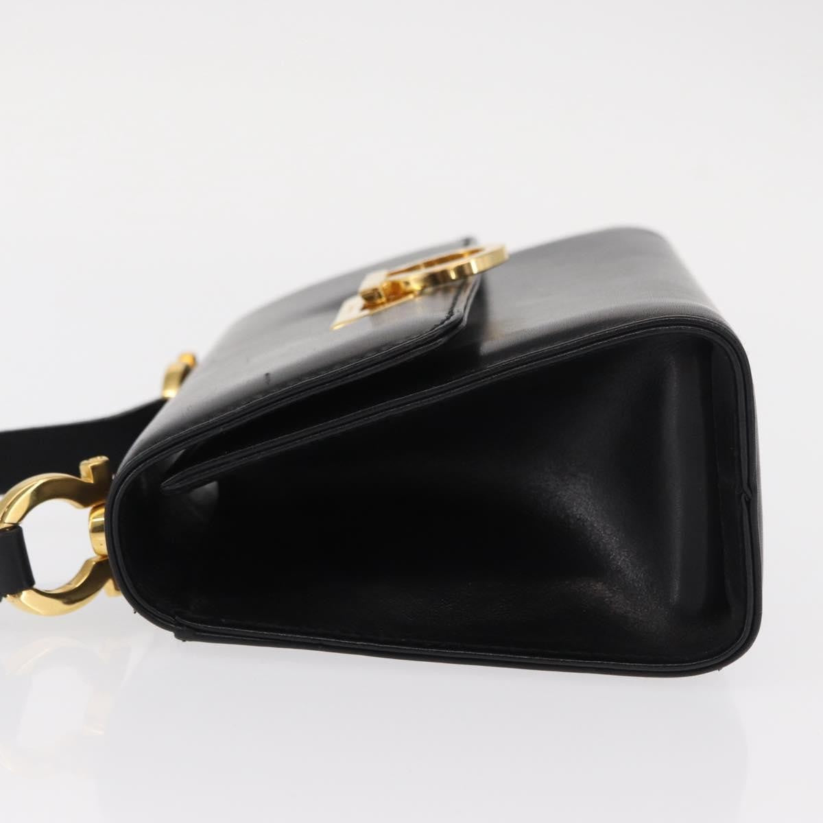 Salvatore Ferragamo Gancini Shoulder Bag Leather, BLACK, LEATHER, Shoulder bag