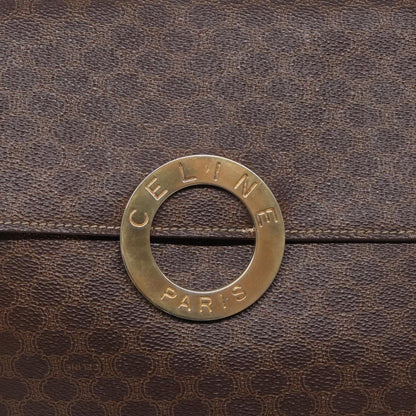 Celine Vintage Macadam Circle Logo Shoulder Bag Canvas and Leather, BROWN, CANVAS, Shoulder bag