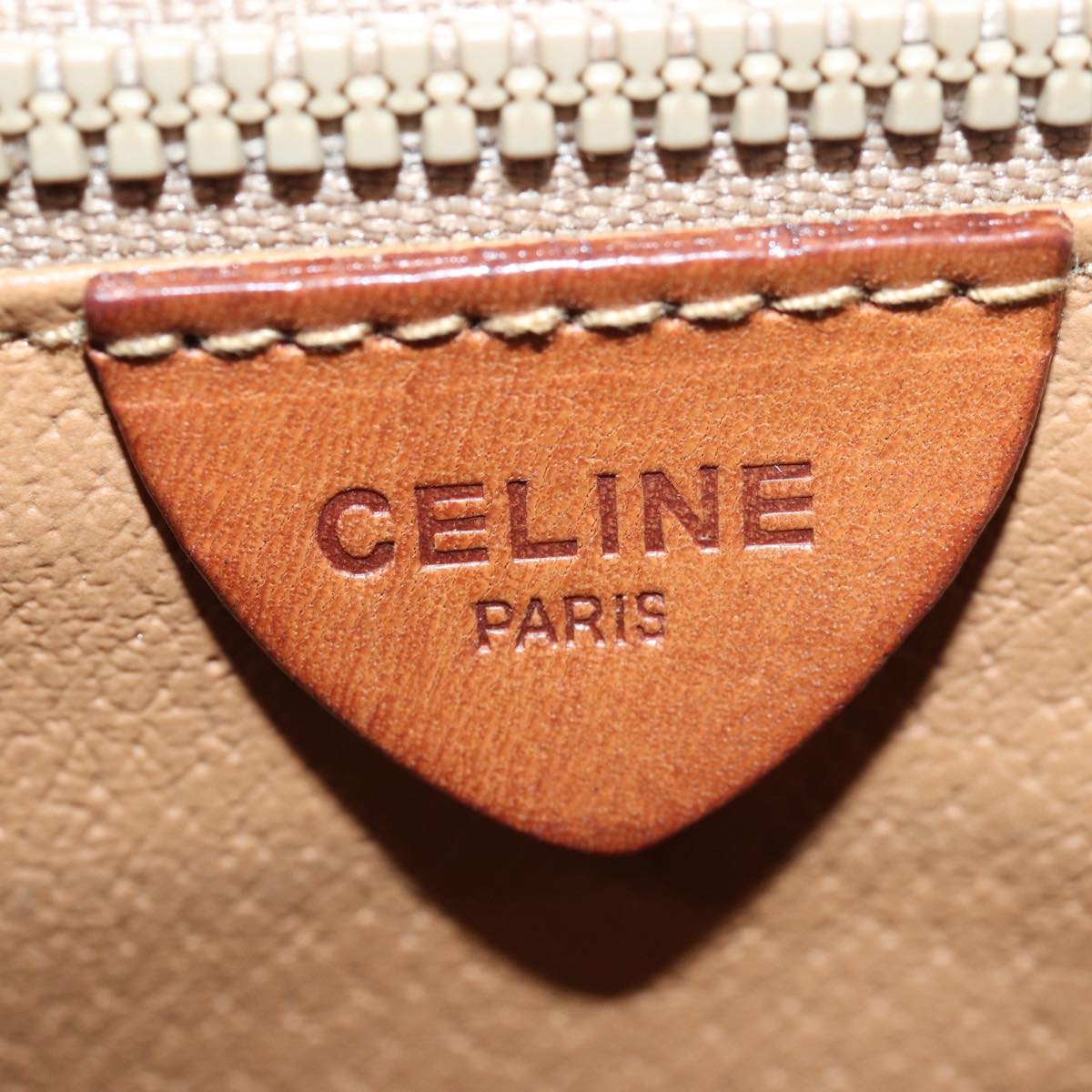 Celine Vintage Macadam Circle Logo Shoulder Bag Canvas and Leather, Beige, Canvas, Shoulder Bag