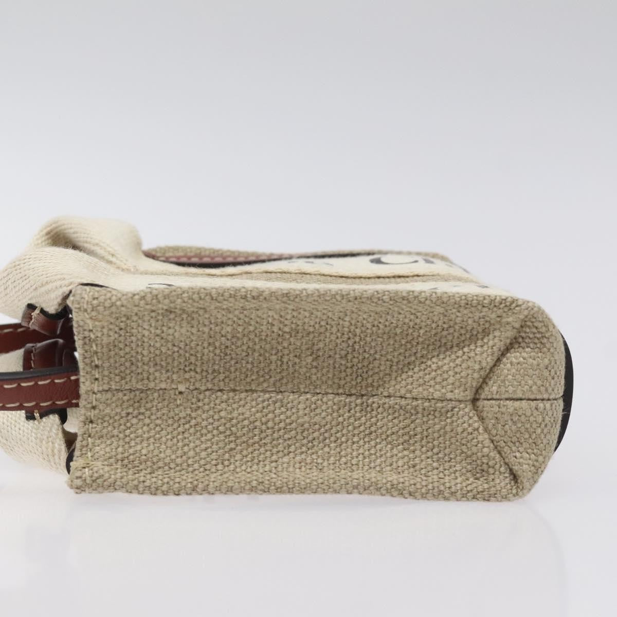 Chloe Woody Tote Canvas with Leather, BEIGE, CANVAS, Tote bag