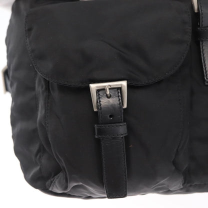 Prada Double Front Pocket Backpack Re-Nylon with Leather, BLACK, NYLON, Backpack