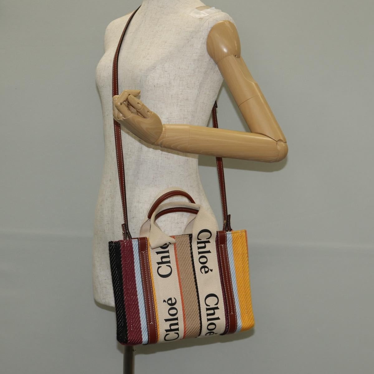 Chloe Woody Tote Canvas with Leather, MULTICOLOUR, CANVAS, Tote bag