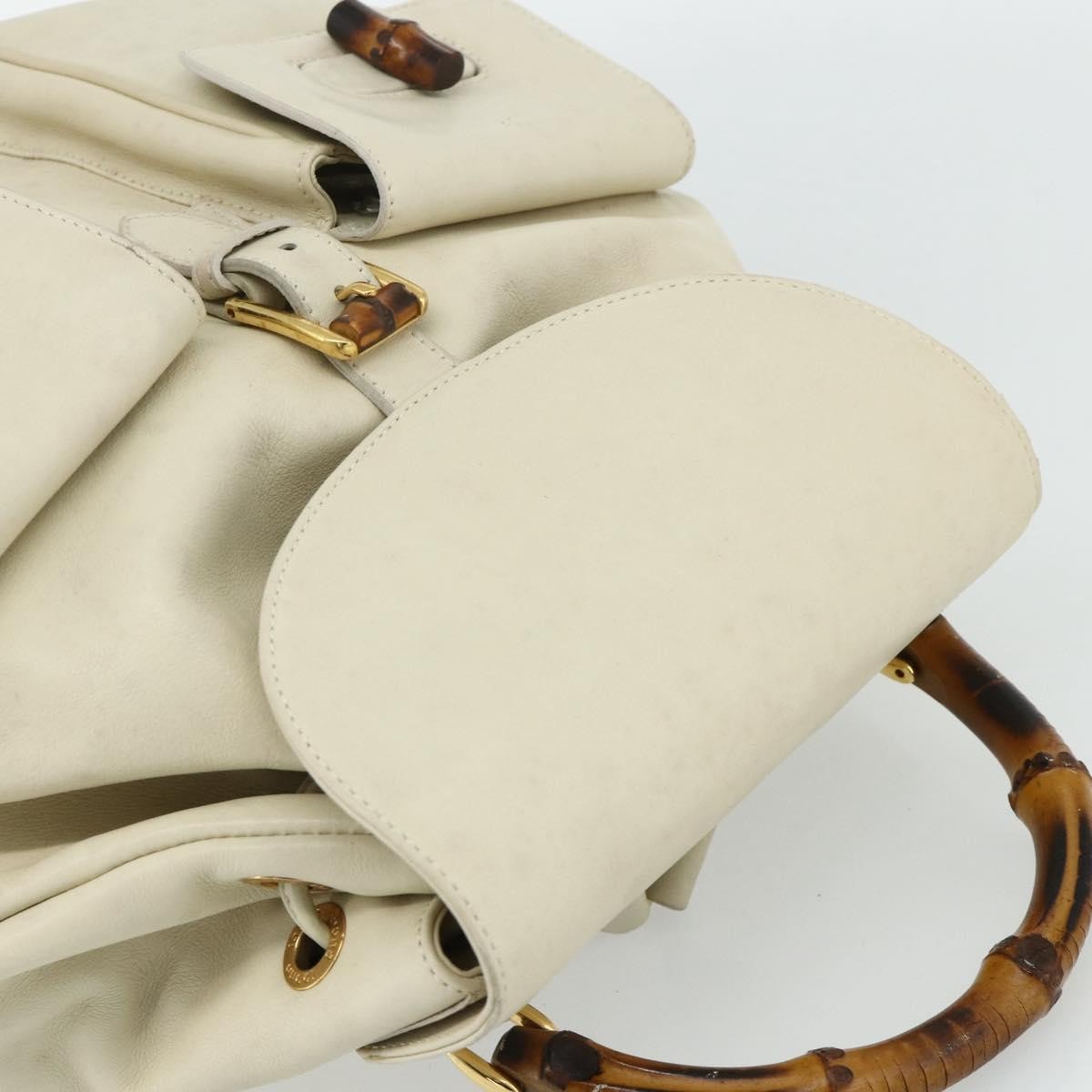 Gucci Vintage Bamboo Backpack Leather, White, Leather, Backpack