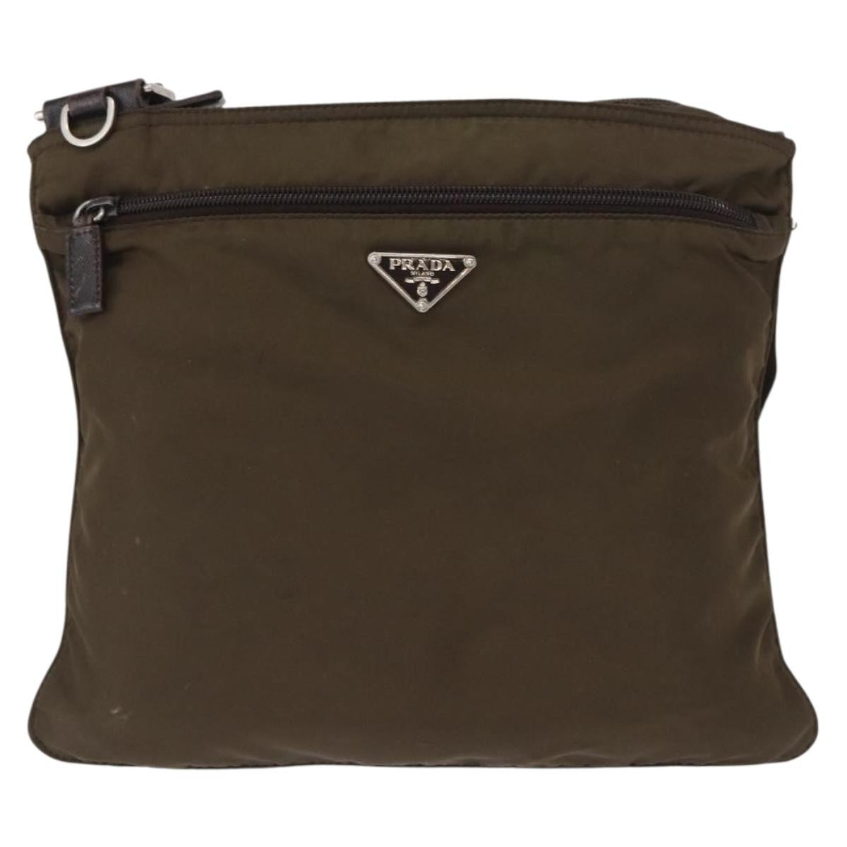 Prada Front Pocket Messenger Bag Tessuto, KHAKI, NYLON, Shoulder bag