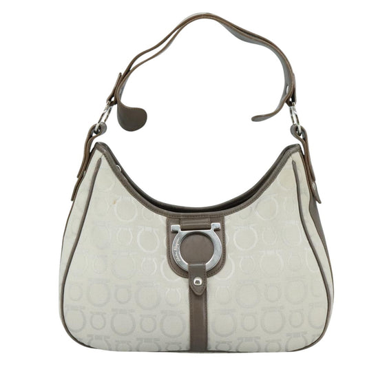 Salvatore Ferragamo Gancini Shoulder Bag Canvas, GRAY, CANVAS, Shoulder bag