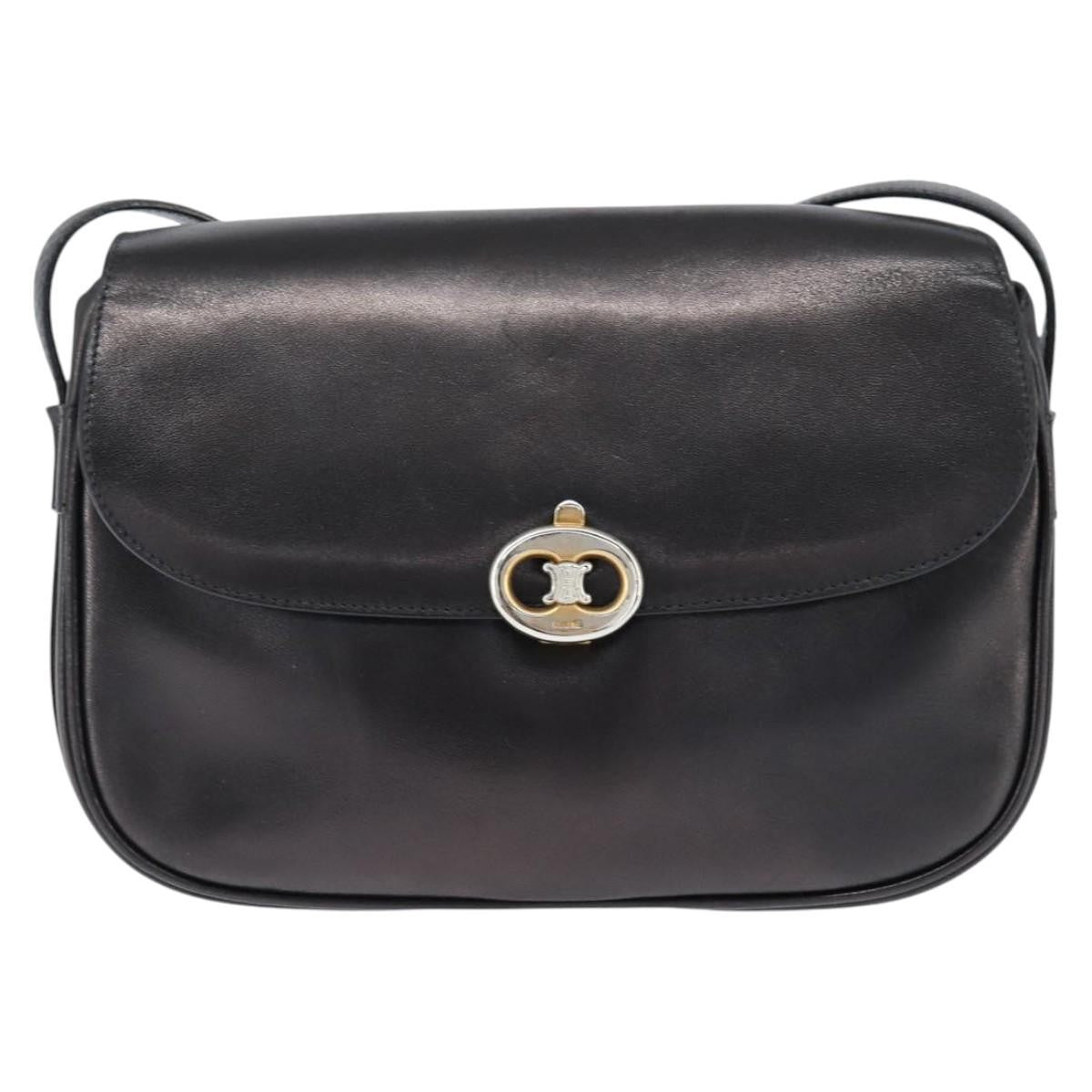 Celine Vintage Triomphe Shoulder Bag Leather, BROWN, LEATHER, Shoulder bag