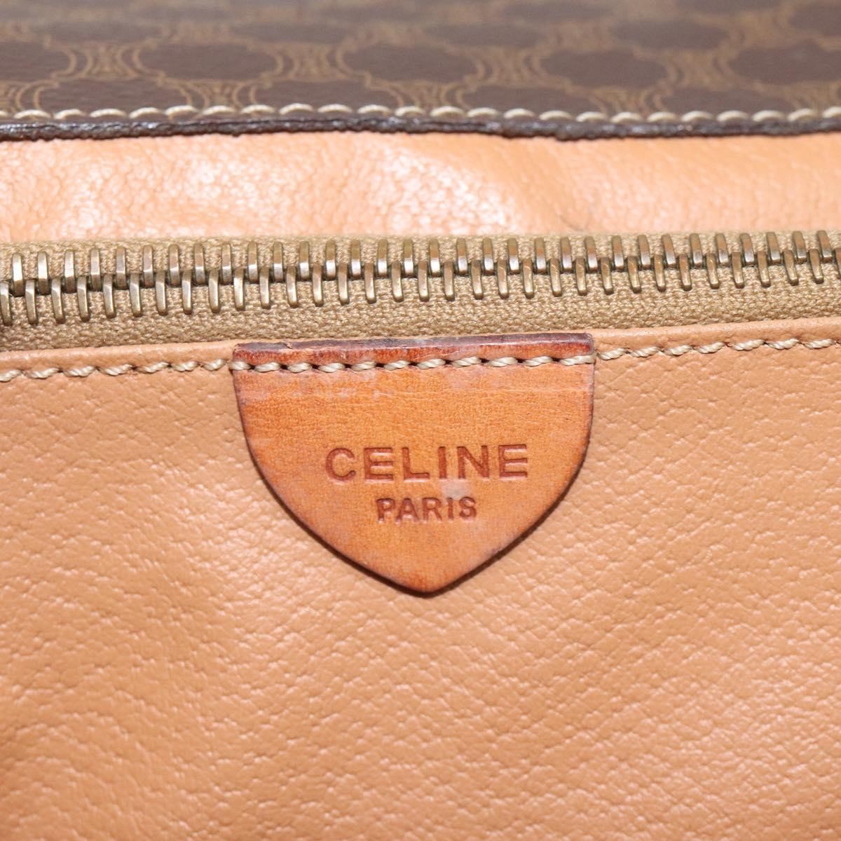 Celine Vintage Macadam Circle Logo Shoulder Bag Canvas and Leather, Brown, Canvas, Shoulder Bag