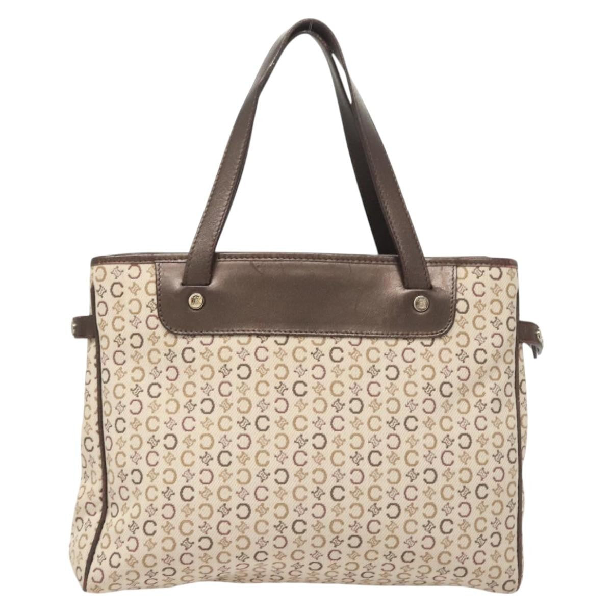 Celine Vintage Macadam Handbag Canvas, BEIGE, CANVAS, Handbag
