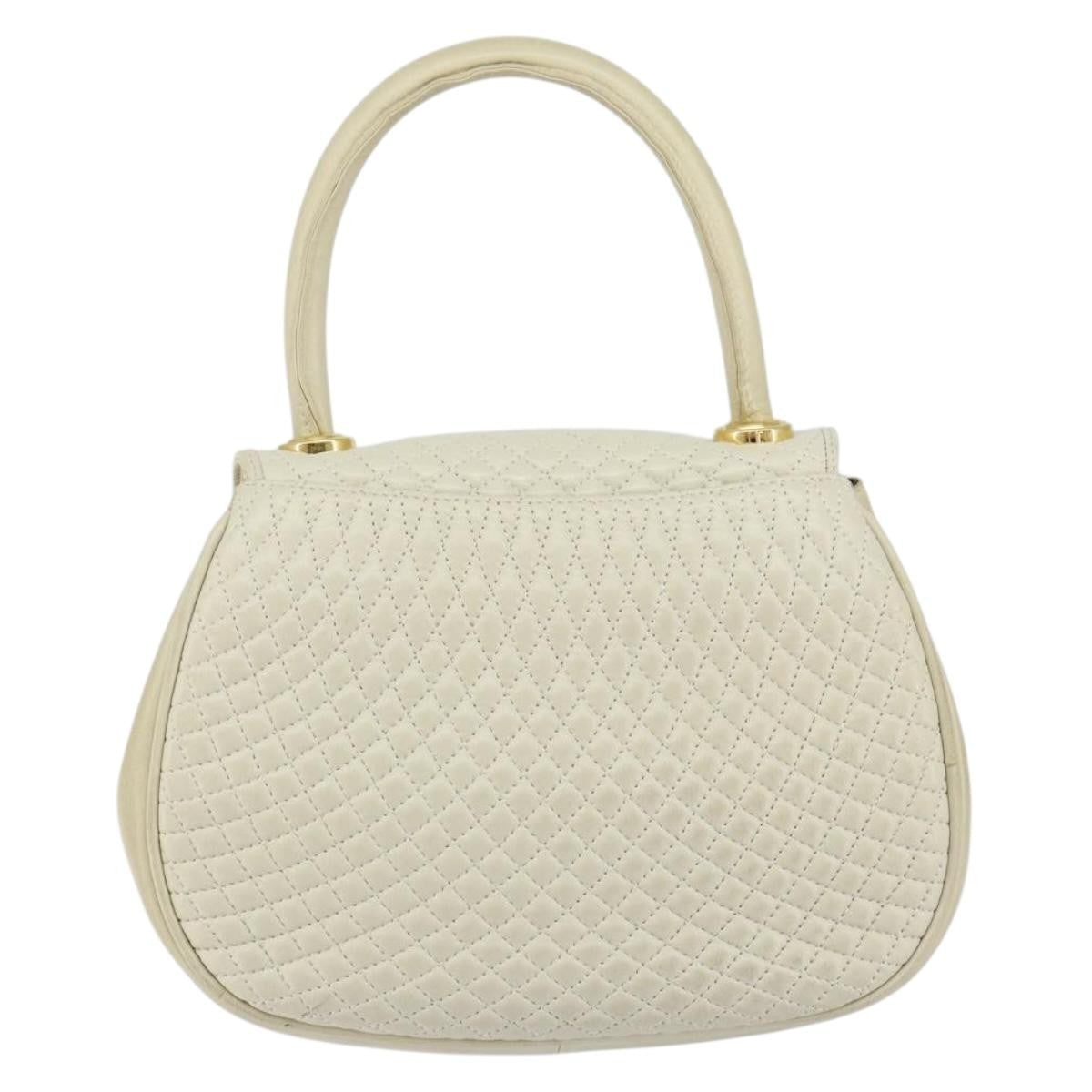 Bally Vintage Handbag Quilted Leather, White, Leather, Handbag