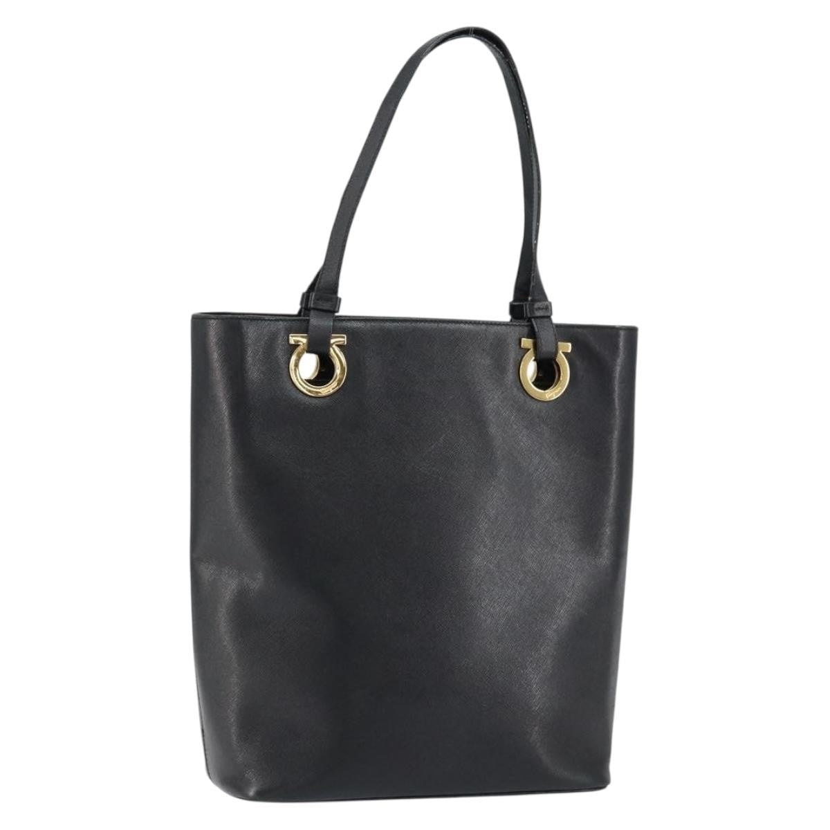 Salvatore Ferragamo Gancini handbag Leather, BLACK, LEATHER, Handbag