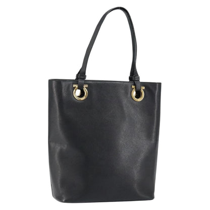 Salvatore Ferragamo Gancini handbag Leather, BLACK, LEATHER, Handbag