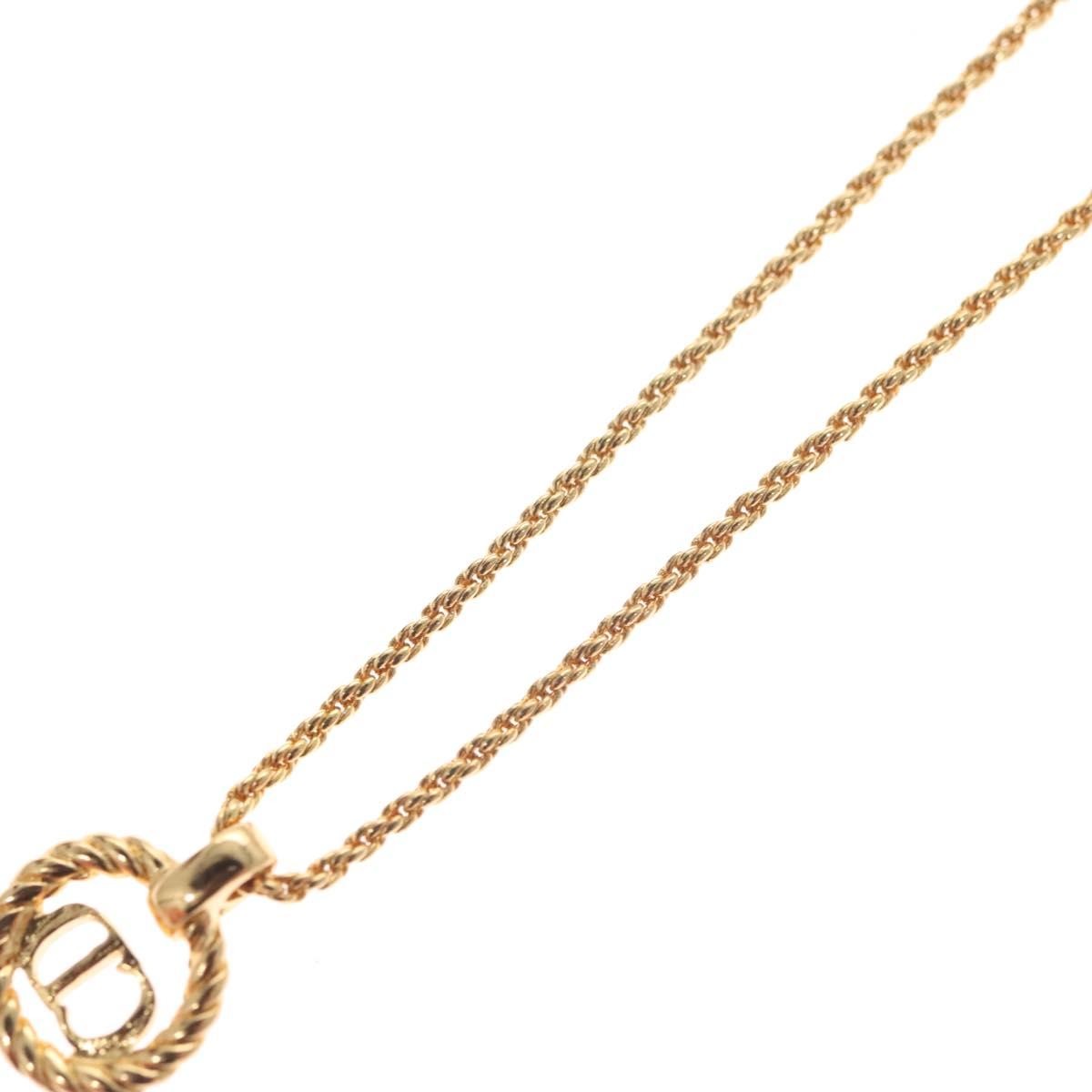 Christian Dior Vintage CD Round Pendant Necklace Metal, GOLD, METAL, Necklace