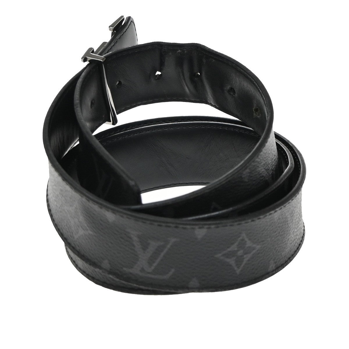 Louis Vuitton LV Initiales Belt Monogram Eclipse Leather, BLACK, CANVAS, Belts