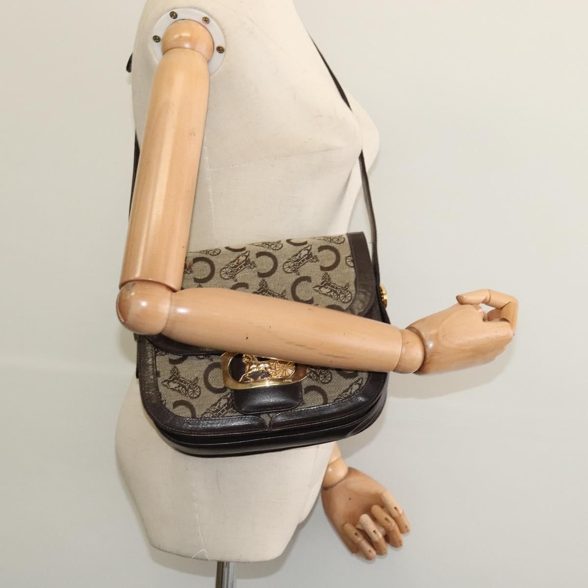 Celine C Sulky Shoulder bag Canvas and Leather, BEIGE, CANVAS, Shoulder bag