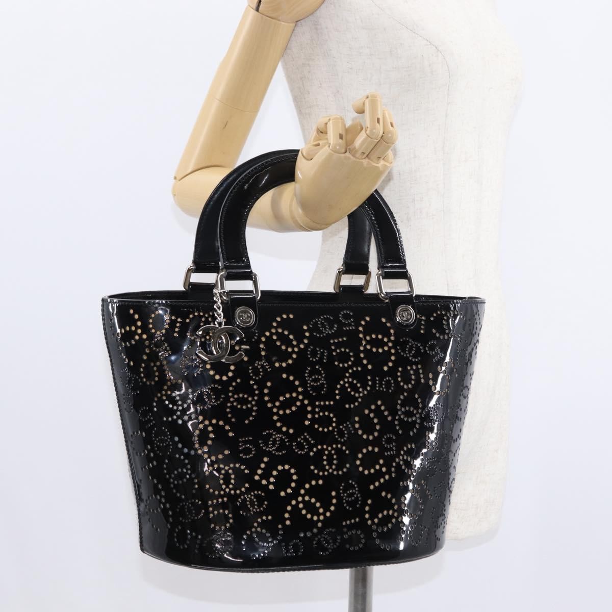 Chanel CC No.5 Shopping Tote Perforated Patent, BLACK, PATENT_LEATHER, Tote bag