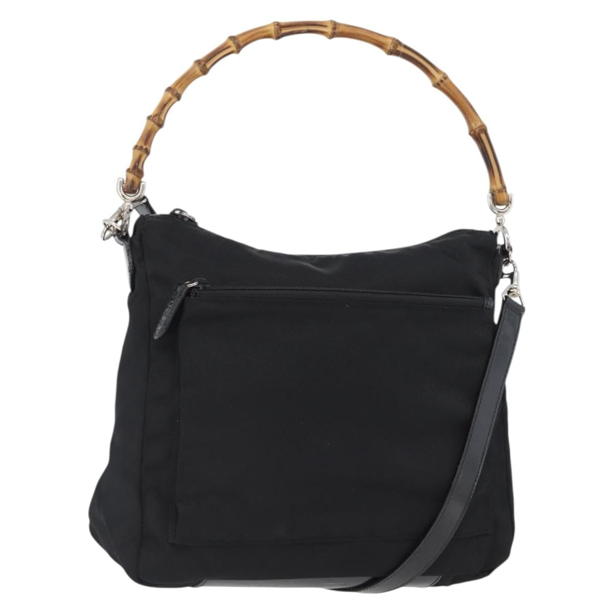 Gucci Vintage Bamboo Shoulder Bag Nylon, Black, Nylon, Shoulder Bag
