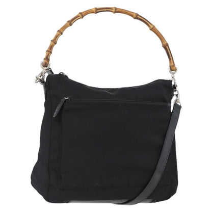 Gucci Vintage Bamboo Shoulder Bag Nylon, Black, Nylon, Shoulder Bag