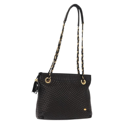 Bally Vintage Chain Shoulder Bag Quilted Leather, BLACK, LEATHER, Shoulder bag