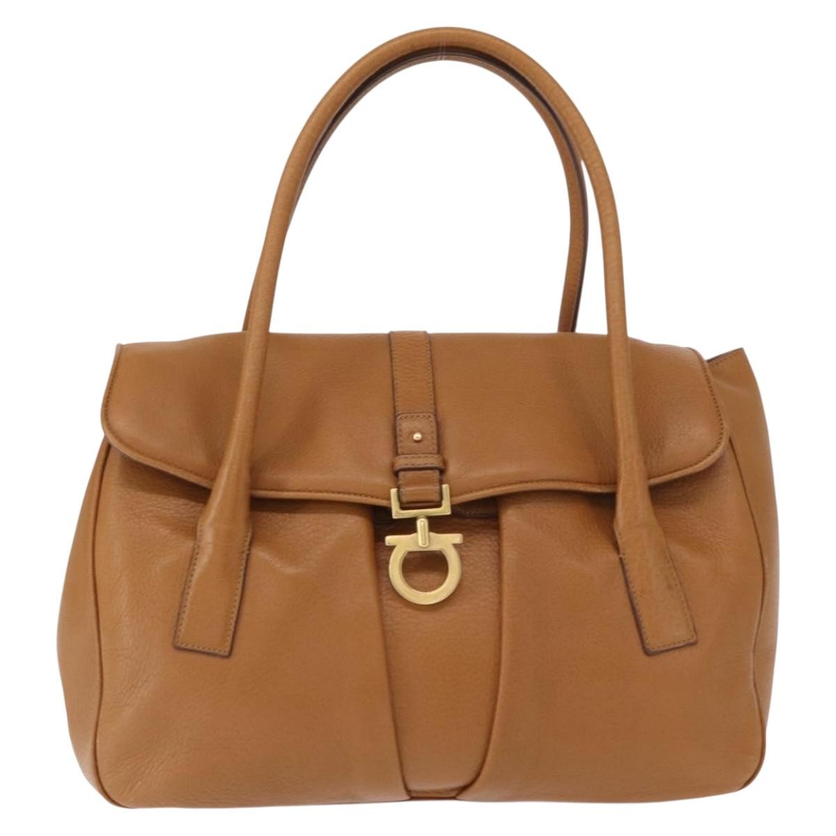 Salvatore Ferragamo Gancini Shoulder Bag Leather, BROWN, LEATHER, Shoulder bag