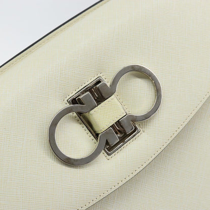 Salvatore Ferragamo Double Gancini Top Handle Bag Saffiano Leather, WHITE, LEATHER, Handbag