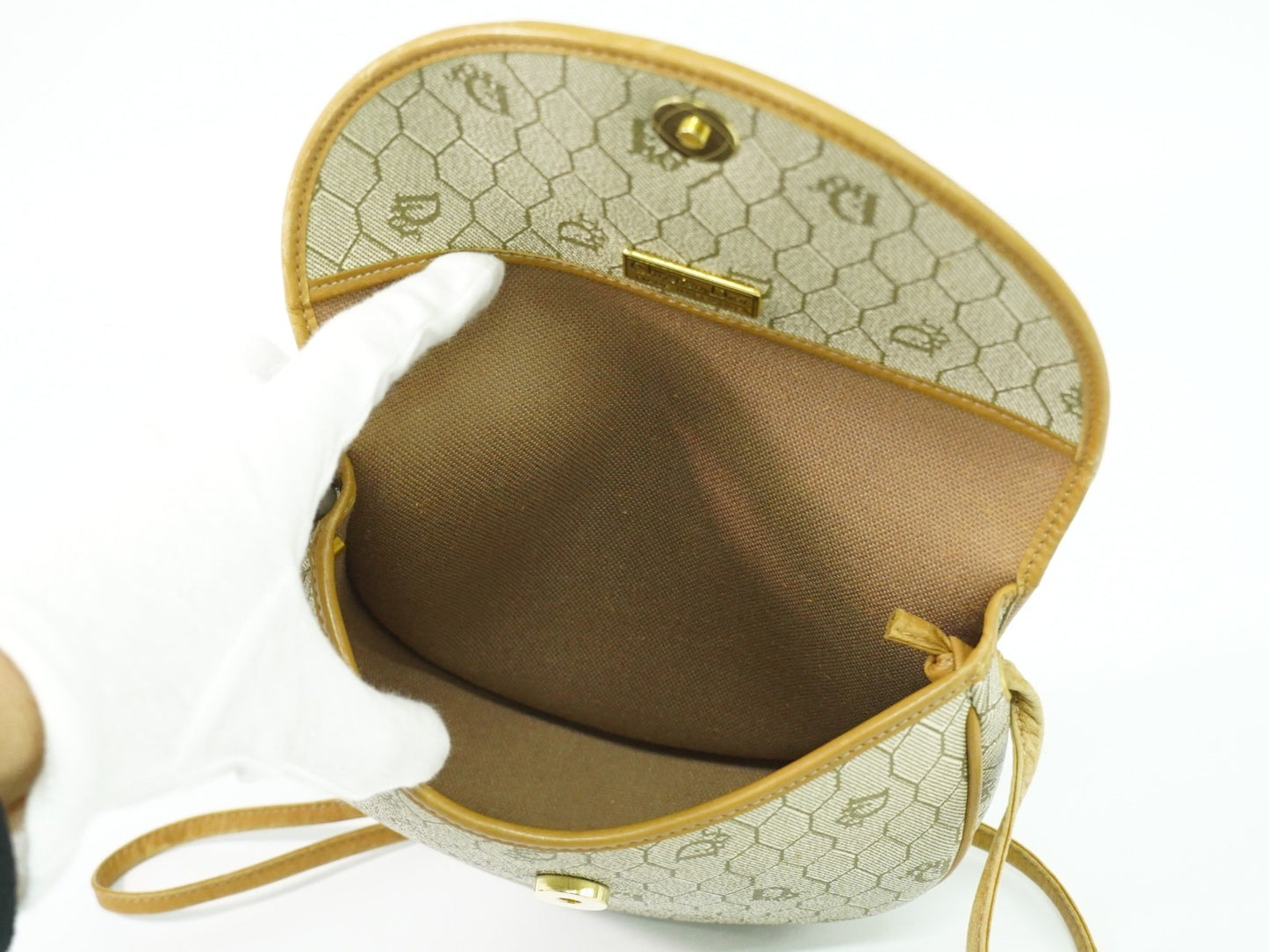 Christian Dior Vintage Honeycomb Shoulder Bag Canvas, BEIGE, CANVAS, Shoulder bag