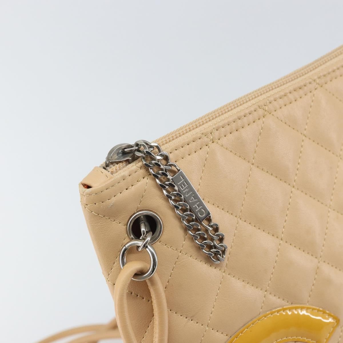 Chanel Cambon Flat Messenger Quilted Leather, BEIGE, LEATHER, Shoulder bag